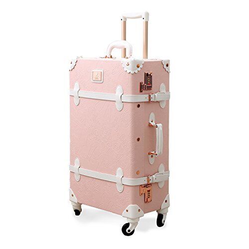 Uniwalker キャリーケース ピンク トランクケース 可愛い レトロ トランク 四輪 超軽量 復古主義 キャリーバッグ かわいい s型 スーツケース 機内持込 suitcase (L (24) 型, ピンク)