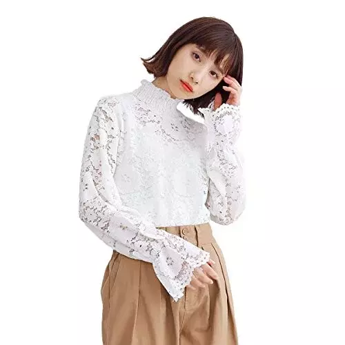 (メルロー) merlot 総レースギャザーハイネックブラウス オフホワイト