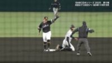 海野バズーカ発動!刺された佐藤輝は“呆然” 日本一の爆肩送球に「これはどストライク」糸井&西岡、両阪神OBも脱帽