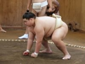 朝稽古する関脇王鵬