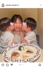 安田美沙子、４２歳の誕生日を報告　息子２人との幸せショットに「息子さん達からのキス、最高のプレゼント」の声