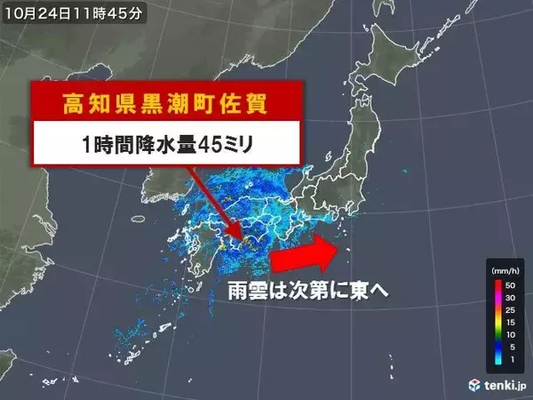 高知県で激しい雨　雨雲は次第に東へ