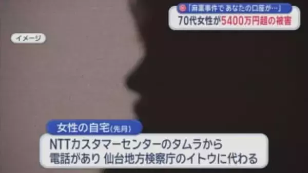 「麻薬事件であなたの口座が・・・」 70代女性が5400万円超の被害