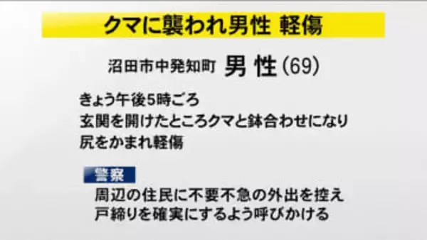 玄関先でクマに襲われ69歳男性が軽傷 群馬・沼田市