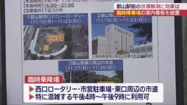 懸案の混雑解消へ 郡山駅西口の社会実験にむけ看板設置(福島)