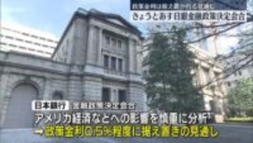 日銀、きょうから金融政策決定会合 政策金利は据え置かれる見通し