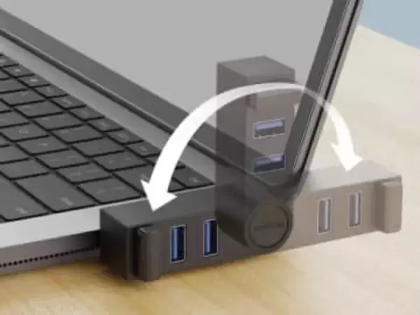回転式コネクタで向きを変えられるUSBハブ