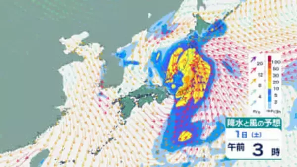 【北日本】1日にかけ…暴風・高波に警戒 大雨による土砂災害にも注意 関東甲信越は多いところで24時間で100mmの降雨予想【雨風シミュレーション】