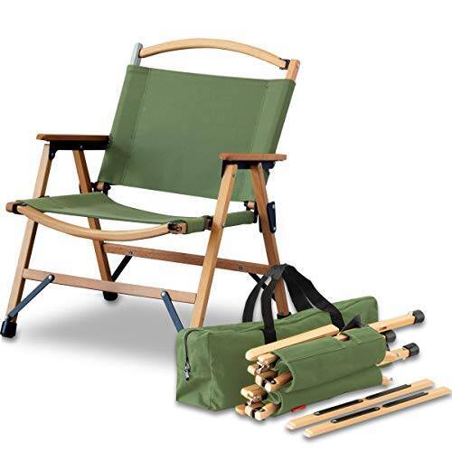 FIELDOOR クラシックチェア 【カーキ】 木製 × コットン ローチェア コンパクト収納 脚キャップ 収納バッグ付 耐荷重100kg アウトドア キャンプ