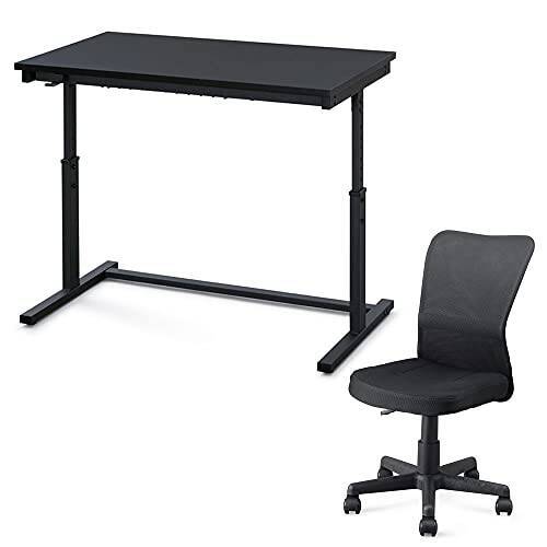 アイリスオーヤマ パソコンデスク チェア 2点セット PCデスク 昇降デスク 昇降サイドテーブル おしゃれ デスク 机 オフィス 幅100cm UDD-1000 ブラック + メッシュバックチェア OFC-MB ブラック