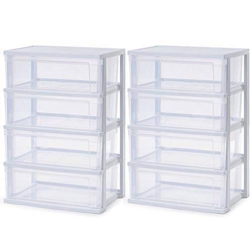 【収納2点セット】アイリスオーヤマ チェスト ワイド (4段×2個セット)日本製 簡単組み立て 幅53×奥行38×高さ77.8㎝ホワイト/クリア プラスチック天板 NSW-544