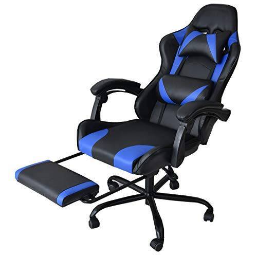 CYBER-GROUND ゲーミングチェア オフィスチェア デスクチェア フットレスト 170度 リクライニング バケットシート クッション ソフトレザー タンスのゲン 椅子 チェア ブルー 31510016 02 (63950)