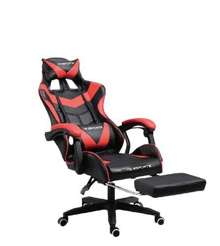 YS ESPORTS ゲーミングチェア オフィスチェア フットレスト デスクチェア ゲーム用チェア リクライニング パソコンチェア ハイバック ヘッドレスト マッサージ機能付きランバーサポート ひじ掛け付き PUレザー (Red)