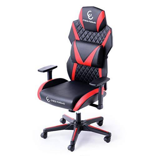 CYBER-GROUND ゲーミングチェア 鬼背面 3Dアームレスト ハイバック 130度リクライニング 10cm昇降 ランバーサポート ロッキング機能 PUキャスター ヘッドクッション付き レッド【ソフトレザー】 68200000 03 【72011】