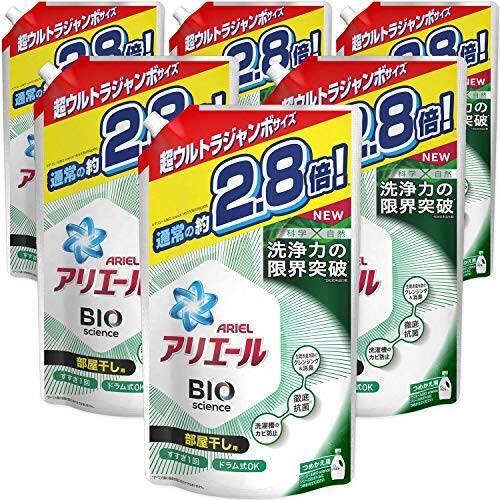 【ケース販売】アリエール バイオサイエンス 部屋干し 洗濯洗剤 液体 抗菌&菌のエサまで除去 詰め替え 約2.8倍(1900g)×6袋