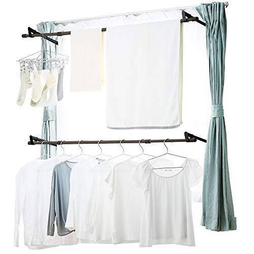 アイリスオーヤマ 木目調洗濯物干し 室内物干し 窓枠物干し おしゃれ 省スペースでたくさん干せる コンパクト 約3人用 幅も高さも簡単調節 幅約110~190cm 高さ約110~190cm ブラック MW-W190N