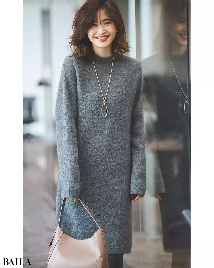 時短ニット オフィス受け抜群 Iラインのニットワンピース ローリエプレス