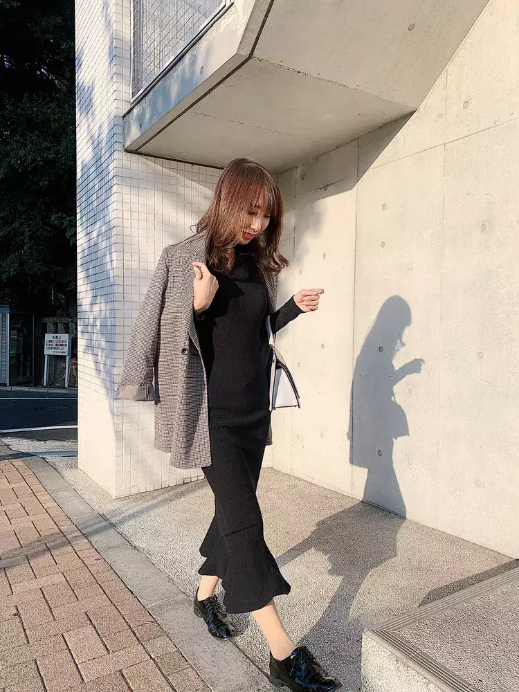 黒ワンピとナノユニバースのジャケットで 154cmコーデ ローリエプレス
