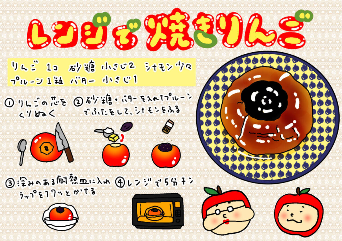 レンジで5分 超簡単焼きりんごの作り方 イラスト ローリエプレス