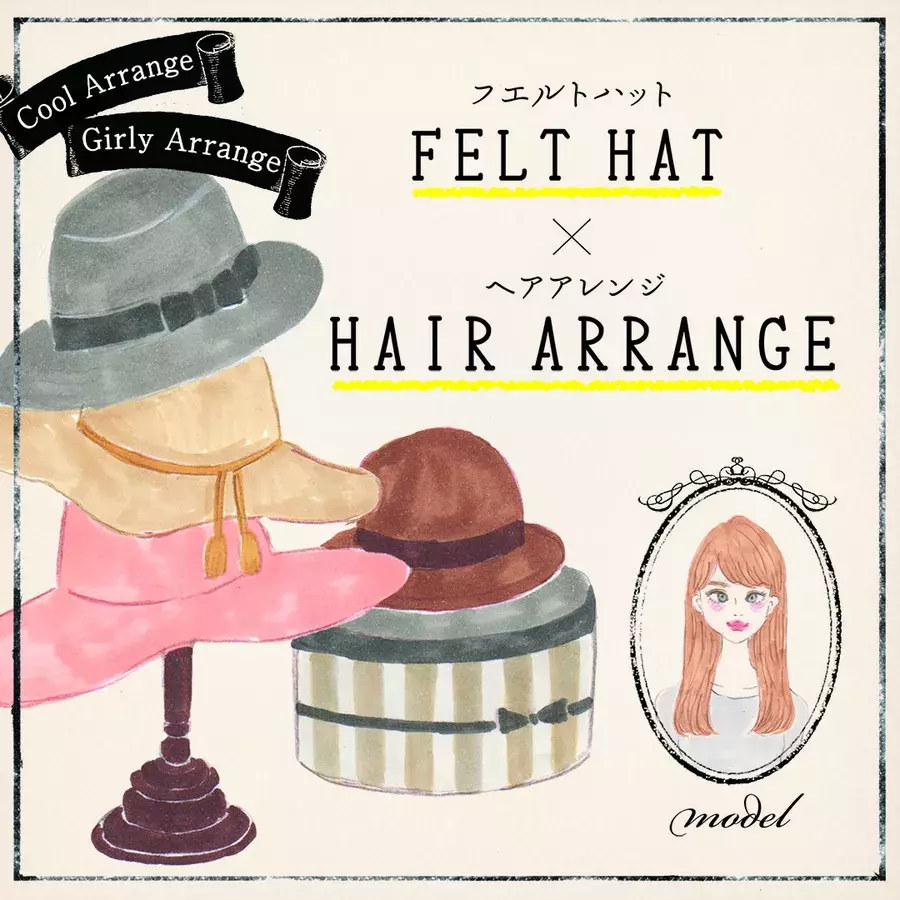 つば広ハットに合う髪型って ハットとの相性抜群な簡単ヘアアレンジ イラスト ローリエプレス