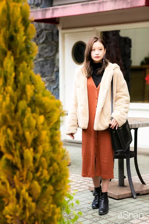 リッチ見えするzaraのベージュファーコートにワンピを合わせてデイリー仕様 ローリエプレス