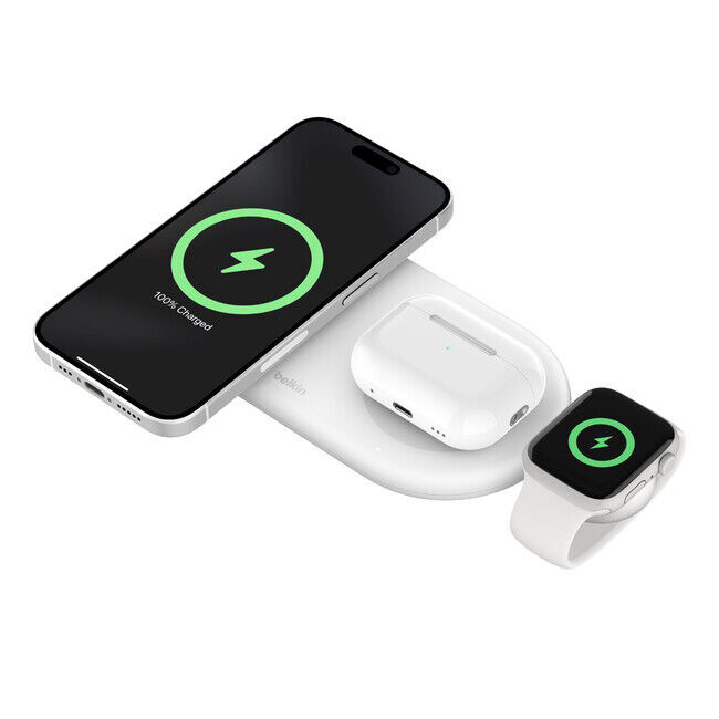 【Belkin】脱着式Apple Watch急速充電ドングル付き！3台同時充電可能な「Qi2」充電器Belkin Qi2 3-in-1ワイヤレス充電パッドが発売開始！の1枚目の画像
