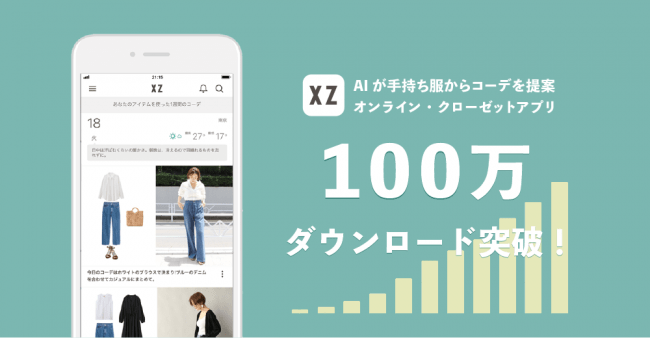 AIがコーデ提案してくれる、世界最大級のオンライン・クローゼット「XZ（クローゼット）」アプリダウンロード数が”100万DL”を突破！の1枚目の画像