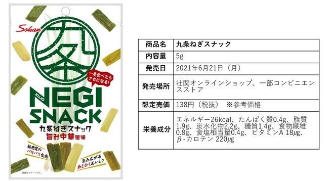 新感覚おやつ！サクサク食感のねぎが楽しめる『九条ねぎスナック』2021年6月21日（月）よりオンラインショップ、一部コンビニエンスストアで発売開始の2枚目の画像