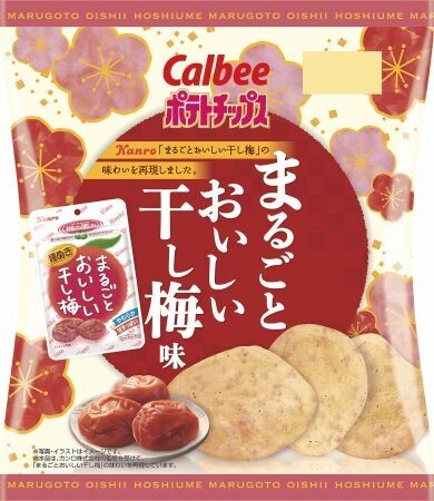 カルビー「ポテトチップス」とカンロ「まるごとおいしい干し梅」がコラボレーション！「ポテトチップス まるごとおいしい干し梅味」2019年7月8日（月）からコンビニエンスストア限定で新発売！の1枚目の画像