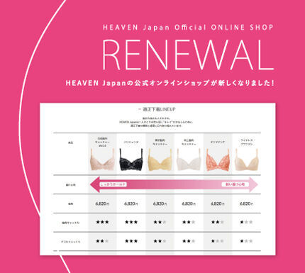 あなたにぴったりの適正下着(R)が選びやすく！HEAVEN Japan公式オンラインショップがサイトデザインをリニューアル！の1枚目の画像