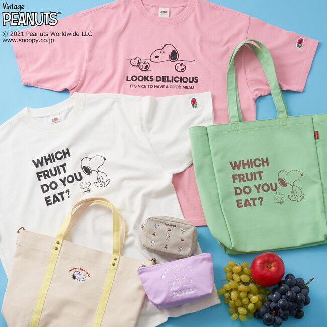 PLAZAだけのスペシャルコラボ企画！「ピーナッツ」×「フルーツオブザルーム」こなれ感あるパステルトーンのTシャツ、トートなどが登場。の1枚目の画像