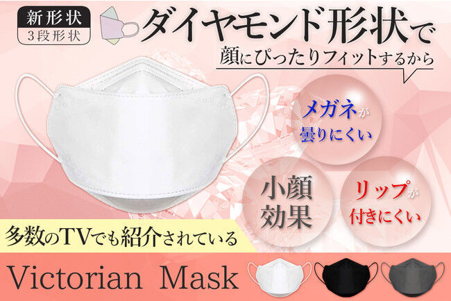 【専門家も推奨！メディアでも話題の進化した不織布マスク！】メガネが曇りにくい、人間工学に基づいて作られた三段の新形状マスク『Victorian Mask』を大好評につき追加販売！の1枚目の画像