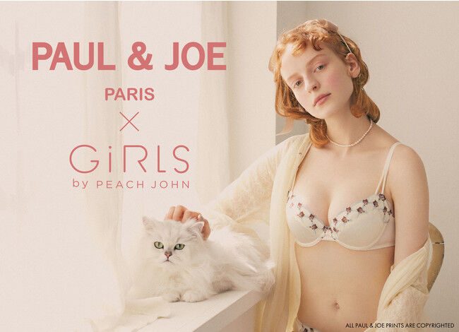 GiRLS by PEACH JOHNとPAUL & JOEのコラボレーションが決定！キュートな猫やお花モチーフの下着やインナーを5月発売。の1枚目の画像