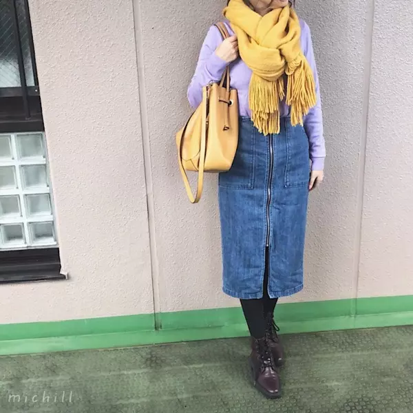 今買って春まで使える Uniqloの新色ラベンダーニットで着回し6コーデ ローリエプレス