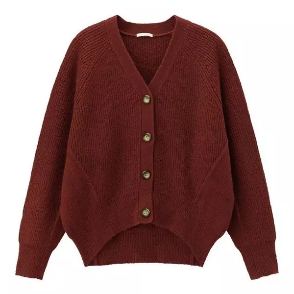 口コミで大人気 Guコクーンカーディガンはボルドーを指名買い 秋っぽフェミニンスタイル ローリエプレス