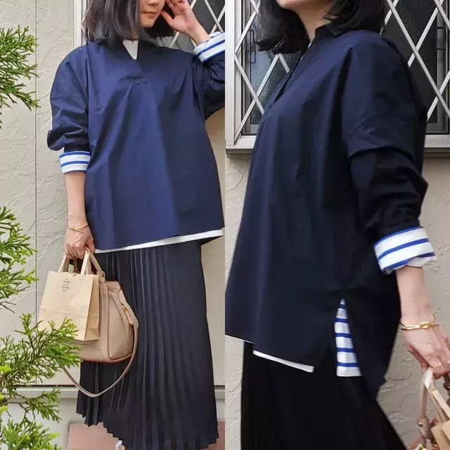 Otto Collection サイズll セーター ニット ネイビー ホワイト レディース 長袖 お気に入りの 長袖