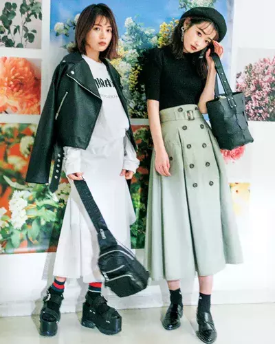 あえて辛く着る 今どきな外し方 黒で着る 甘めスカート 甘辛mixコーデ ローリエプレス