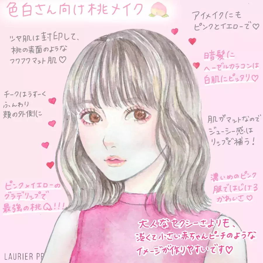 小麦肌さん 色白さん別 トレンド 桃メイク で春キブン イラスト ローリエプレス