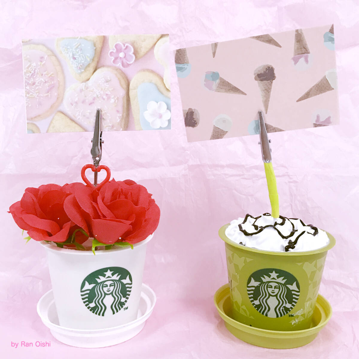 スタバのプリンカップをかわいくdiy 100均で簡単にメモスタンドを作ろう 100均ガーリーdiy ローリエプレス