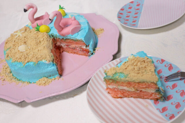 夏にぴったり♡　“フラミンゴのビーチケーキ”の作り方【動画】の4枚目の画像