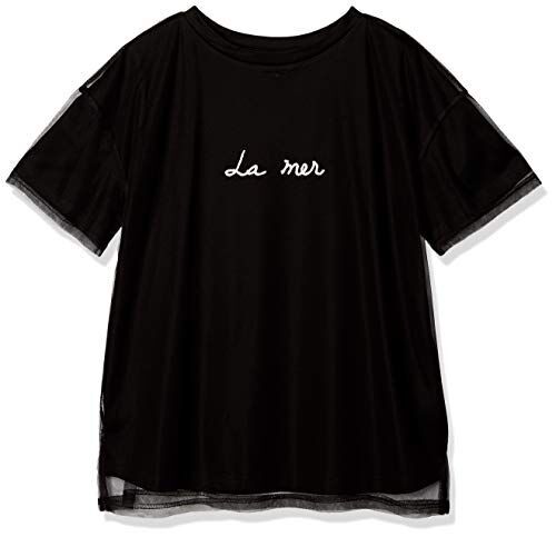[メルベイユアッシュ] Tシャツ PARADIS TERRE(パラディテール) チュールドッキング ビッグシルエット T-shirts レディース 黒 日本 38 (日本サイズM相当)