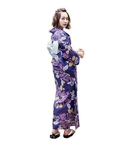 [神戸レタス] 平織浴衣+作り帯セット レディース [X362] ワンサイズ(M) 紺地×紫あじさい