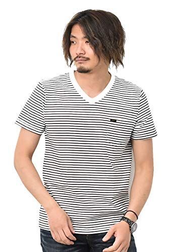 Lee リー 胸ポケット 半袖 Tシャツ Vネック LT2859 (118：ホワイトボーダー, XLサイズ)