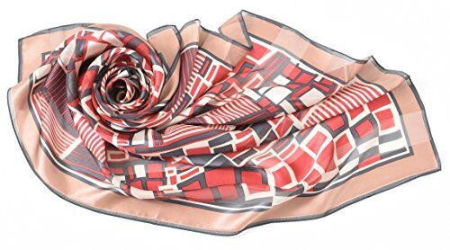 横浜スカーフ シルク スカーフ 幾何学柄 日本製 大判 88ｘ88 秋 冬 クラベットレッド