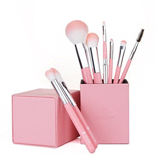 amoore 8本 化粧筆 メイクブラシセット 化粧ブラシ セット コスメ ブラシ 収納ケース付き (8本, ピンク)