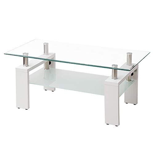 (OSJ)ガラステーブル コーヒーテーブル 幅88cm 強化ガラス天板(クリア天板+ホワイト脚) WF008771