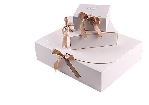 Sweetimes プレゼント用 お祝い 紙袋 ギフトボックス + 手提げバッグ リボン付 5枚セット No.34 (ホワイト, Ｓ)