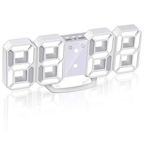 Jコートン LEDデジタル時計 3Dデザイン アラーム機能付き 置き時計 壁掛け時計 明るさ調整 日本語取扱説明書付き デジタル時計 (ホワイト)