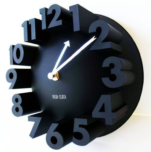 【MEIDI-CLOCK】アート 3D ナンバー ラウンド ウォールクロック (ブラック) 壁掛け時計