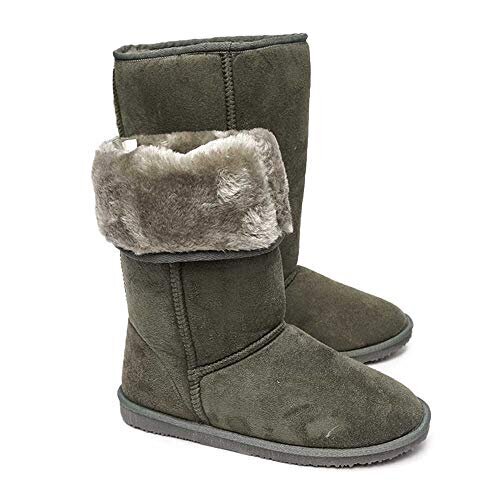 ムートンブーツ 防水 防滑 レディース ロング NB8032 ボア ファー 雪国 滑らない しみない MOUTON BOOTS グレー LLサイズ（24.5cm～25.0cm）